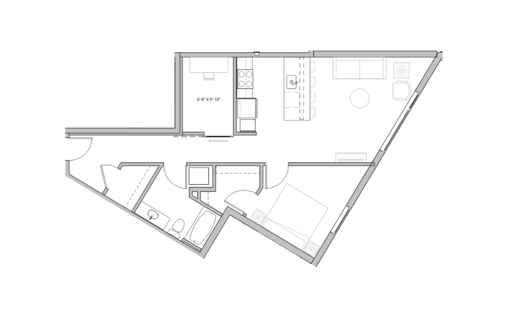 Floor plan layout diagram for 1x1 + Den - C35